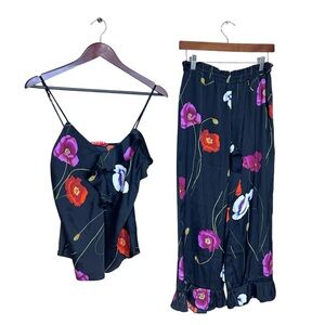 Josie by Natori pajama lounge set size small tank and pants black floral